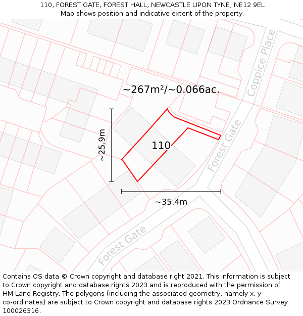 110, FOREST GATE, FOREST HALL, NEWCASTLE UPON TYNE, NE12 9EL: Plot and title map