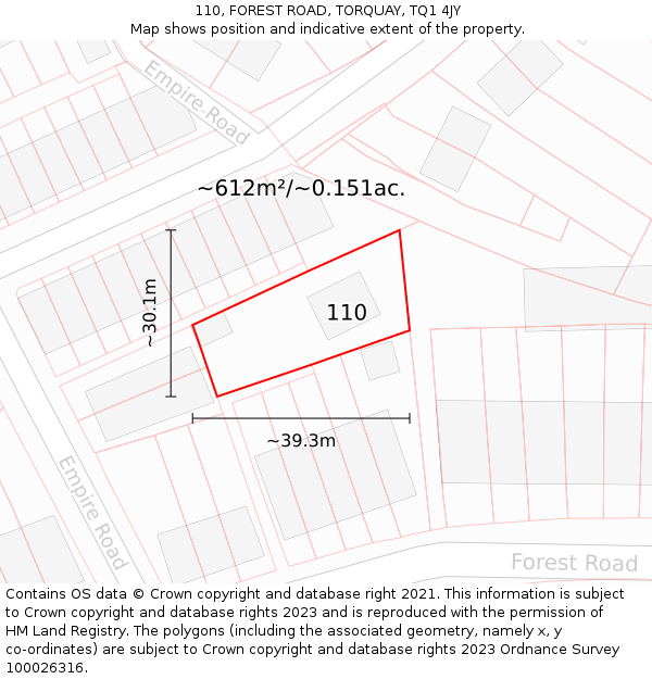110, FOREST ROAD, TORQUAY, TQ1 4JY: Plot and title map