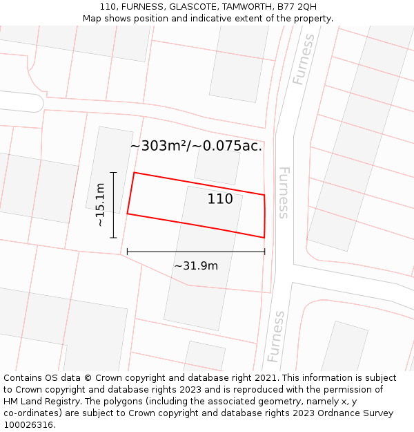 110, FURNESS, GLASCOTE, TAMWORTH, B77 2QH: Plot and title map
