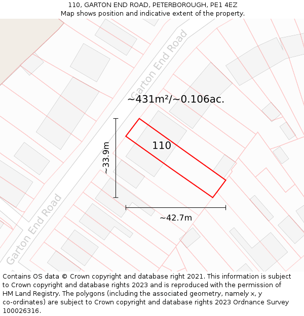 110, GARTON END ROAD, PETERBOROUGH, PE1 4EZ: Plot and title map