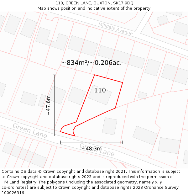 110, GREEN LANE, BUXTON, SK17 9DQ: Plot and title map