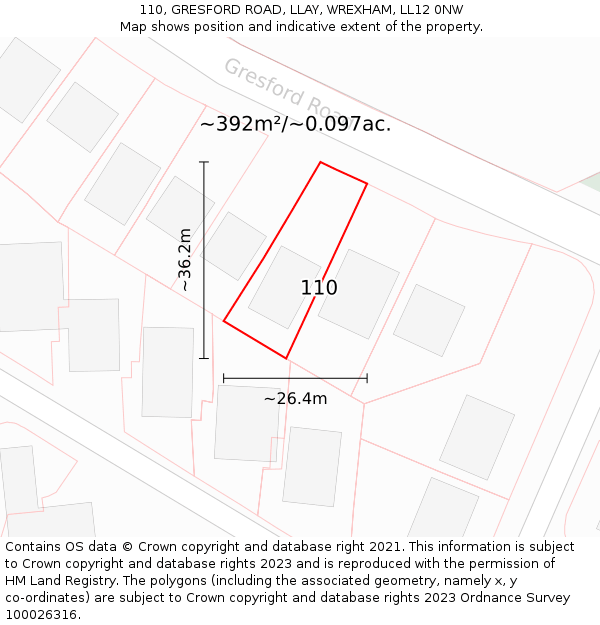 110, GRESFORD ROAD, LLAY, WREXHAM, LL12 0NW: Plot and title map
