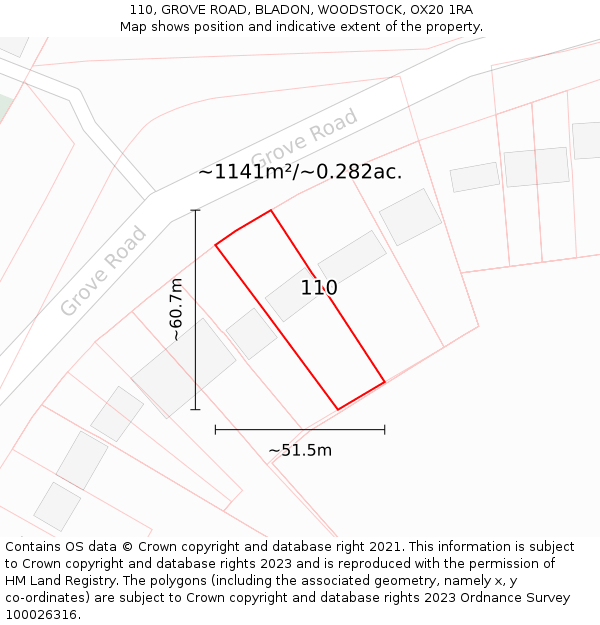 110, GROVE ROAD, BLADON, WOODSTOCK, OX20 1RA: Plot and title map