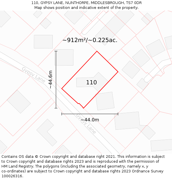 110, GYPSY LANE, NUNTHORPE, MIDDLESBROUGH, TS7 0DR: Plot and title map