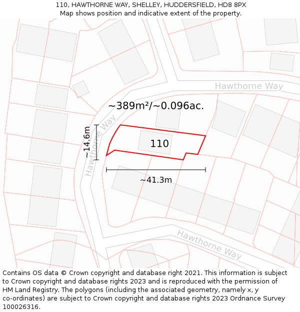 110, HAWTHORNE WAY, SHELLEY, HUDDERSFIELD, HD8 8PX: Plot and title map
