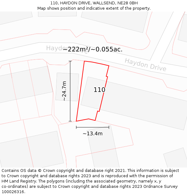 110, HAYDON DRIVE, WALLSEND, NE28 0BH: Plot and title map