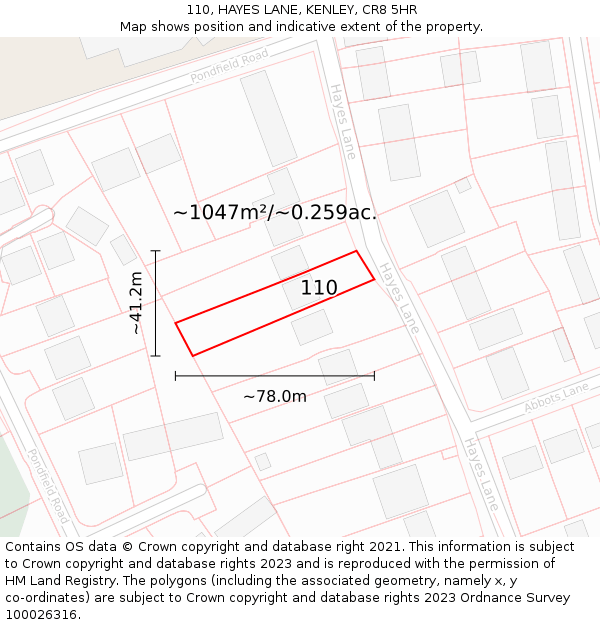 110, HAYES LANE, KENLEY, CR8 5HR: Plot and title map