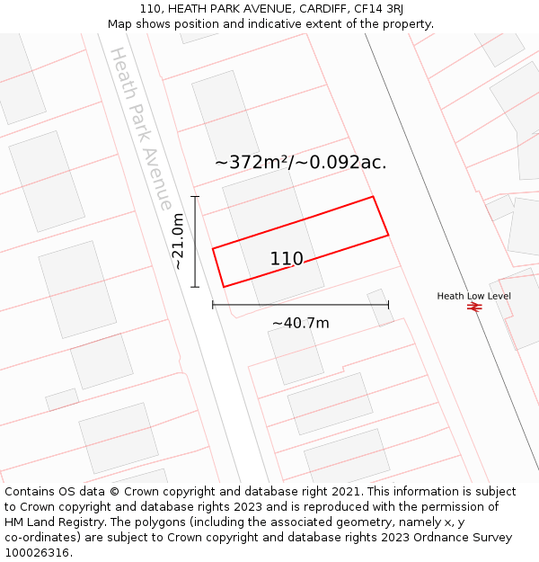 110, HEATH PARK AVENUE, CARDIFF, CF14 3RJ: Plot and title map