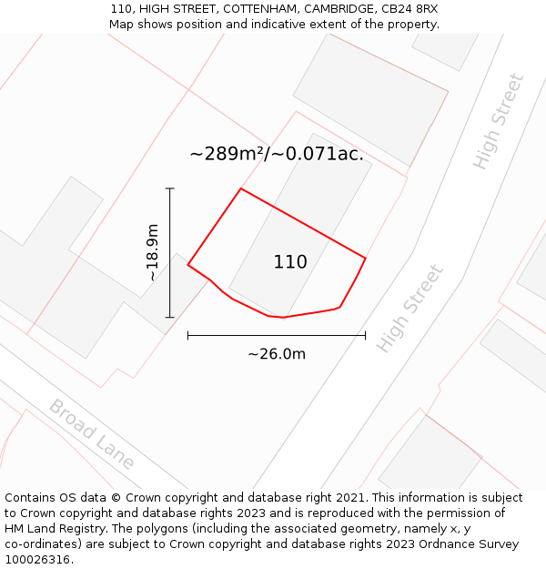110, HIGH STREET, COTTENHAM, CAMBRIDGE, CB24 8RX: Plot and title map