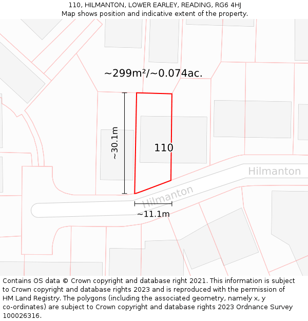 110, HILMANTON, LOWER EARLEY, READING, RG6 4HJ: Plot and title map