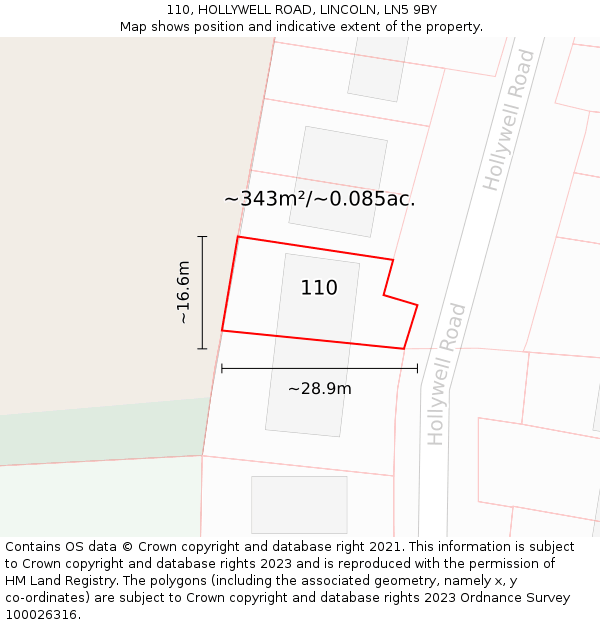 110, HOLLYWELL ROAD, LINCOLN, LN5 9BY: Plot and title map