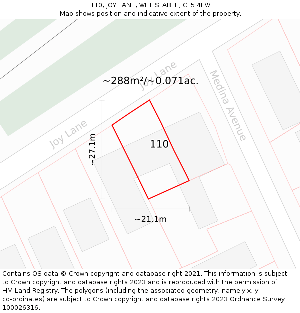 110, JOY LANE, WHITSTABLE, CT5 4EW: Plot and title map