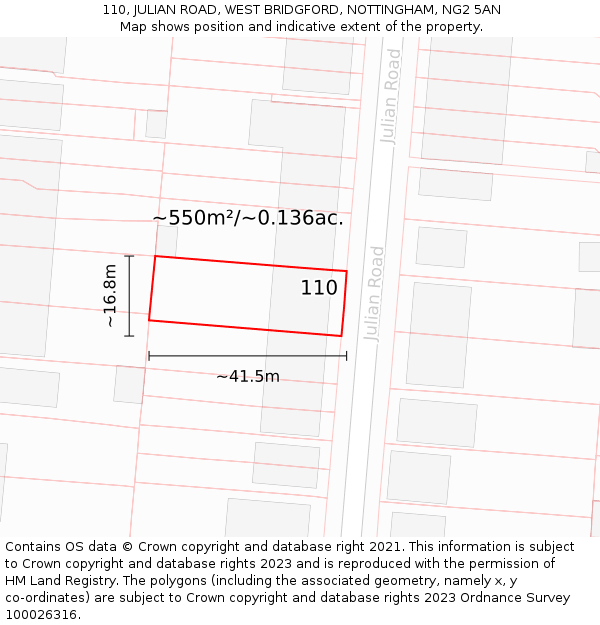 110, JULIAN ROAD, WEST BRIDGFORD, NOTTINGHAM, NG2 5AN: Plot and title map