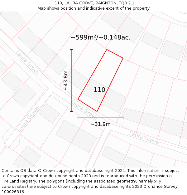 110, LAURA GROVE, PAIGNTON, TQ3 2LJ: Plot and title map