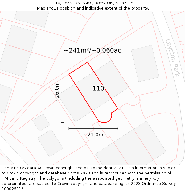 110, LAYSTON PARK, ROYSTON, SG8 9DY: Plot and title map