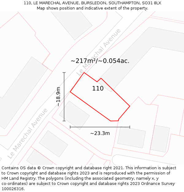 110, LE MARECHAL AVENUE, BURSLEDON, SOUTHAMPTON, SO31 8LX: Plot and title map