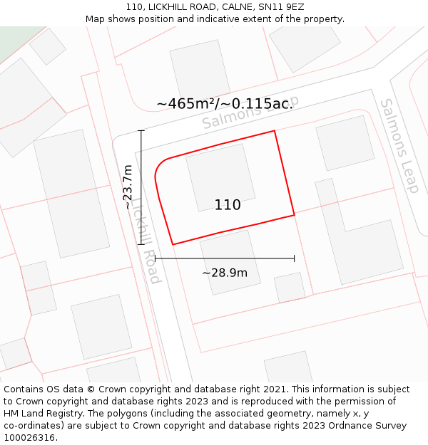 110, LICKHILL ROAD, CALNE, SN11 9EZ: Plot and title map