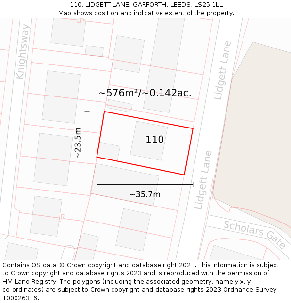 110, LIDGETT LANE, GARFORTH, LEEDS, LS25 1LL: Plot and title map
