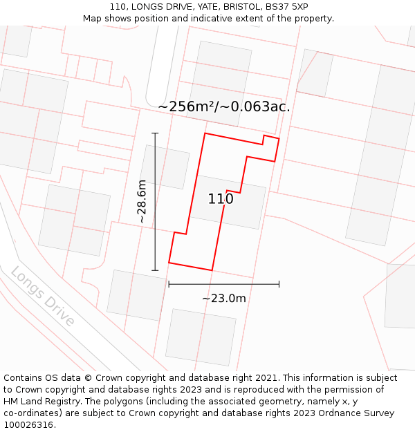 110, LONGS DRIVE, YATE, BRISTOL, BS37 5XP: Plot and title map