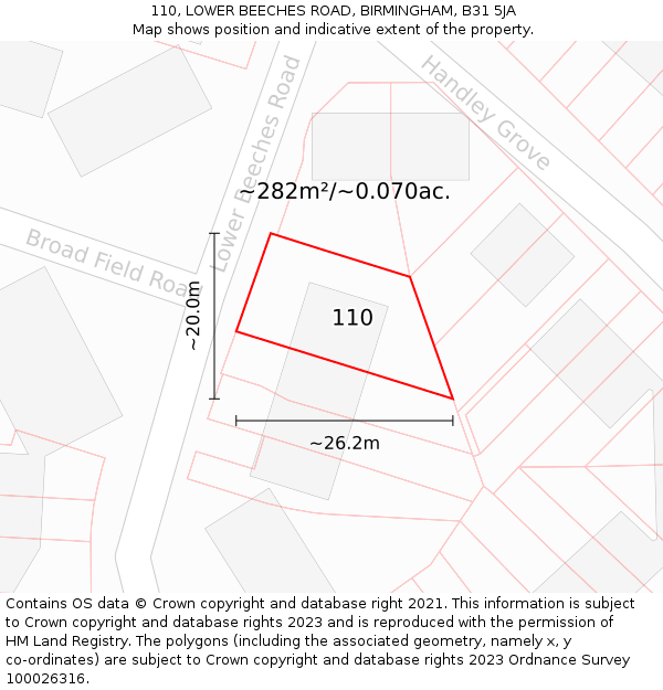 110, LOWER BEECHES ROAD, BIRMINGHAM, B31 5JA: Plot and title map