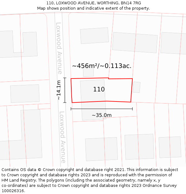 110, LOXWOOD AVENUE, WORTHING, BN14 7RG: Plot and title map