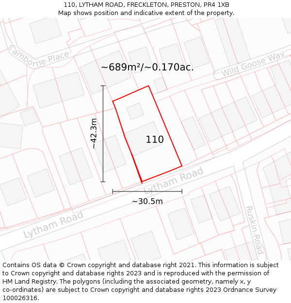 110, LYTHAM ROAD, FRECKLETON, PRESTON, PR4 1XB: Plot and title map