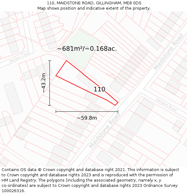 110, MAIDSTONE ROAD, GILLINGHAM, ME8 0DS: Plot and title map