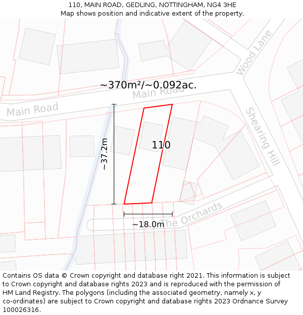 110, MAIN ROAD, GEDLING, NOTTINGHAM, NG4 3HE: Plot and title map