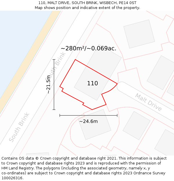 110, MALT DRIVE, SOUTH BRINK, WISBECH, PE14 0ST: Plot and title map