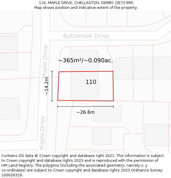 110, MAPLE DRIVE, CHELLASTON, DERBY, DE73 6RX: Plot and title map