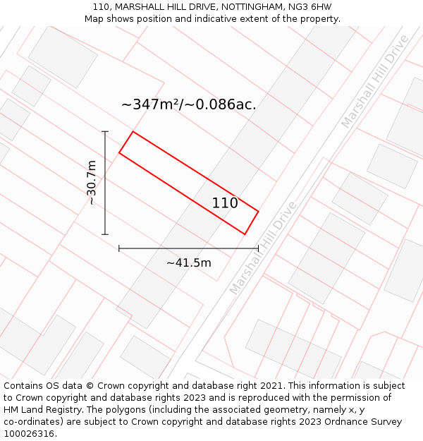 110, MARSHALL HILL DRIVE, NOTTINGHAM, NG3 6HW: Plot and title map