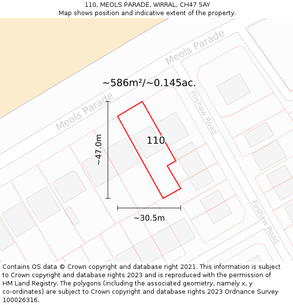 110, MEOLS PARADE, WIRRAL, CH47 5AY: Plot and title map