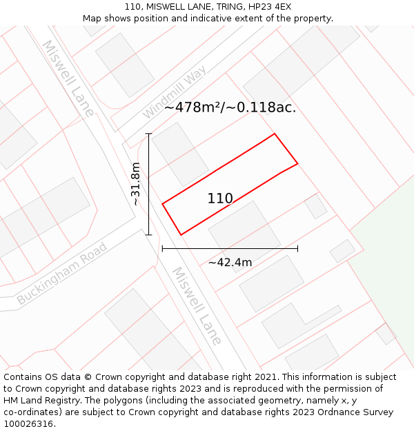 110, MISWELL LANE, TRING, HP23 4EX: Plot and title map