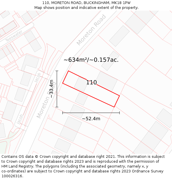 110, MORETON ROAD, BUCKINGHAM, MK18 1PW: Plot and title map