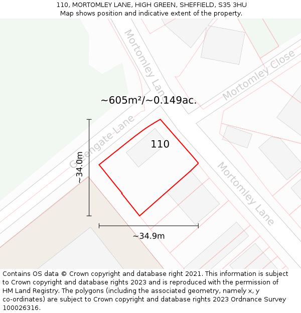 110, MORTOMLEY LANE, HIGH GREEN, SHEFFIELD, S35 3HU: Plot and title map