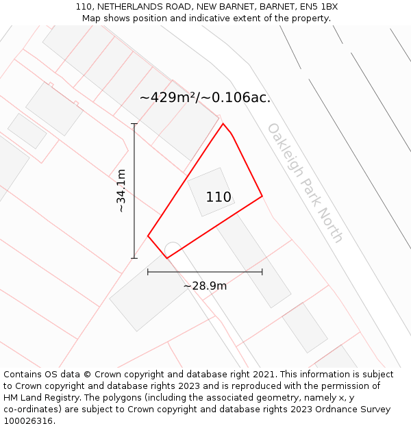 110, NETHERLANDS ROAD, NEW BARNET, BARNET, EN5 1BX: Plot and title map