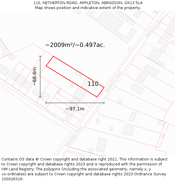 110, NETHERTON ROAD, APPLETON, ABINGDON, OX13 5LA: Plot and title map