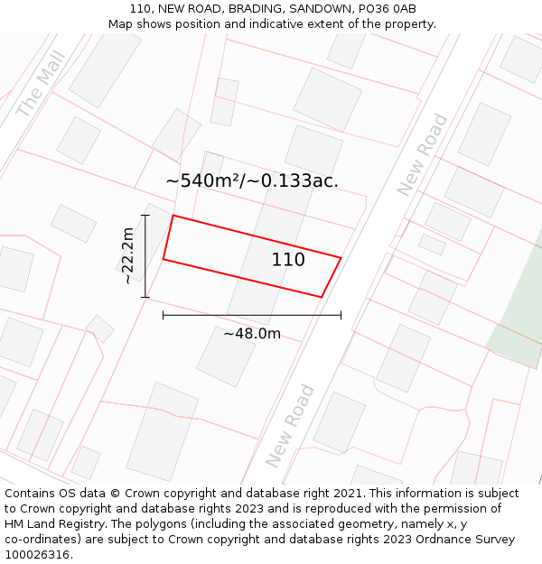 110, NEW ROAD, BRADING, SANDOWN, PO36 0AB: Plot and title map