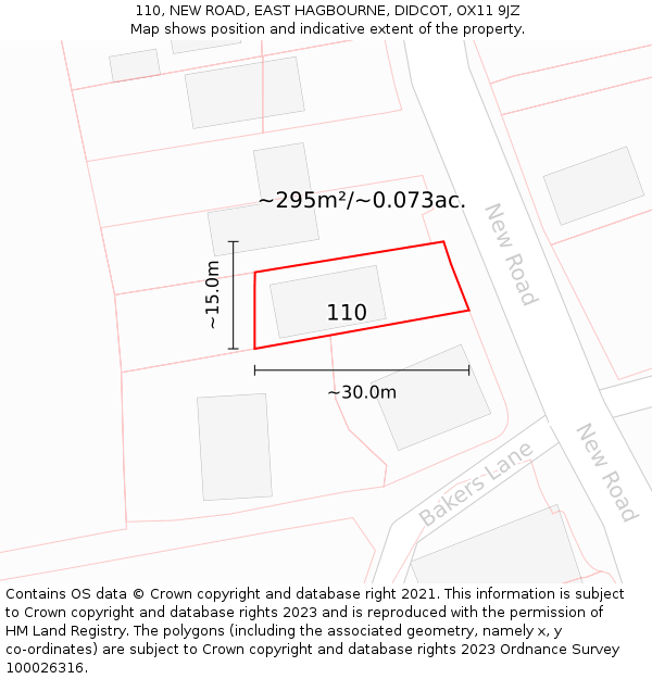 110, NEW ROAD, EAST HAGBOURNE, DIDCOT, OX11 9JZ: Plot and title map