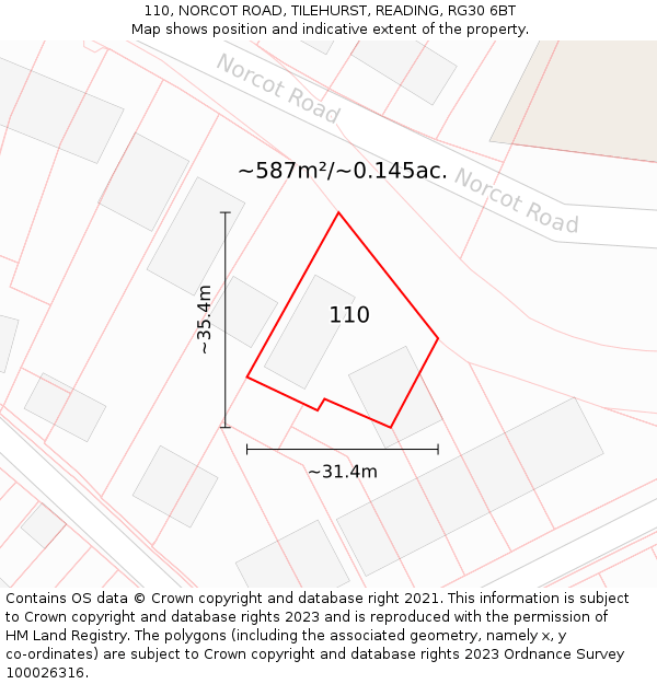 110, NORCOT ROAD, TILEHURST, READING, RG30 6BT: Plot and title map