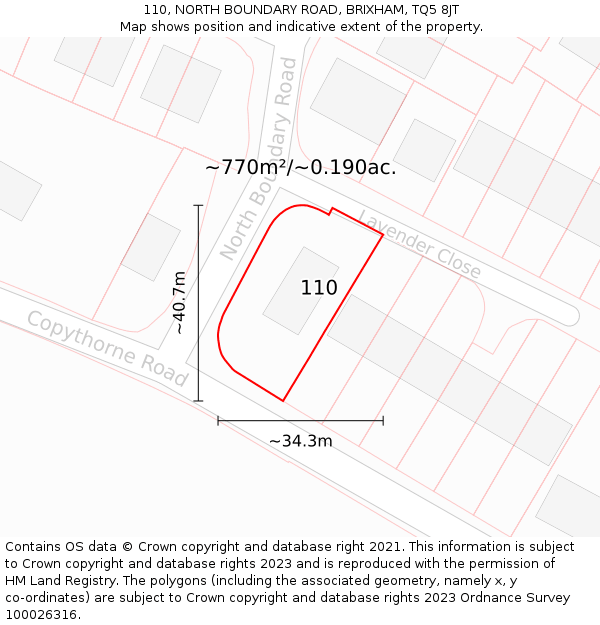 110, NORTH BOUNDARY ROAD, BRIXHAM, TQ5 8JT: Plot and title map