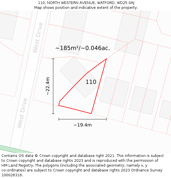 110, NORTH WESTERN AVENUE, WATFORD, WD25 0AJ: Plot and title map