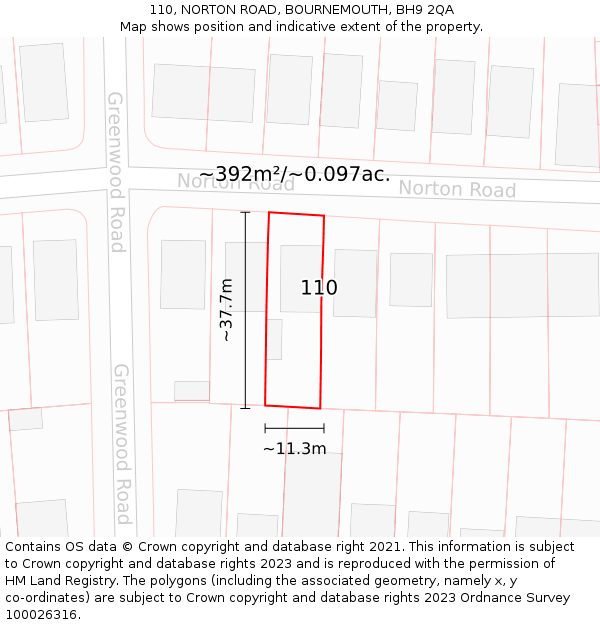 110, NORTON ROAD, BOURNEMOUTH, BH9 2QA: Plot and title map