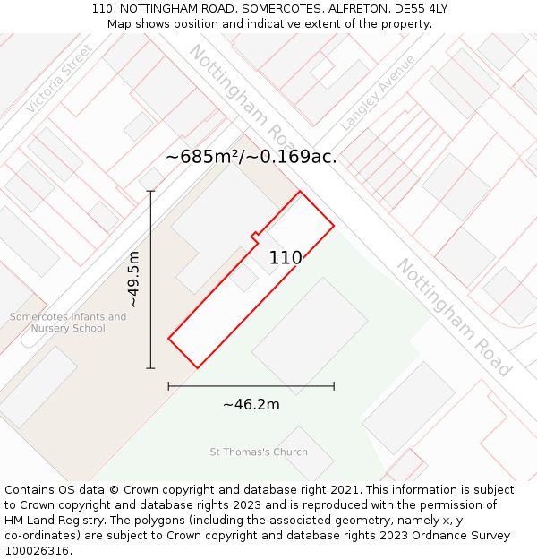 110, NOTTINGHAM ROAD, SOMERCOTES, ALFRETON, DE55 4LY: Plot and title map