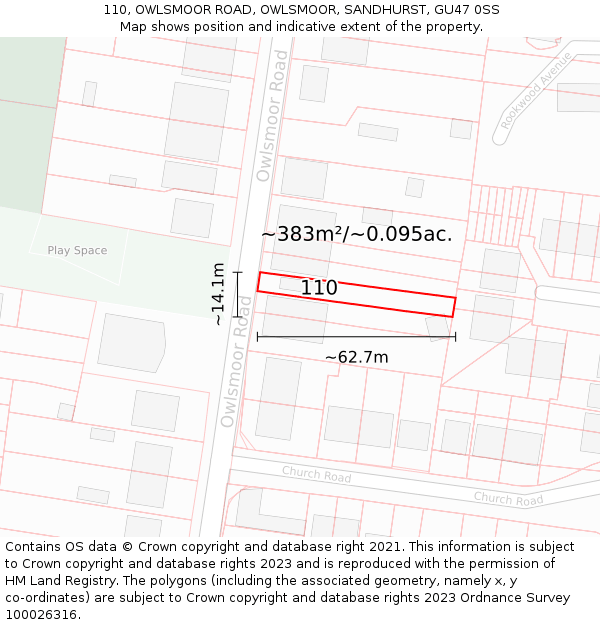 110, OWLSMOOR ROAD, OWLSMOOR, SANDHURST, GU47 0SS: Plot and title map