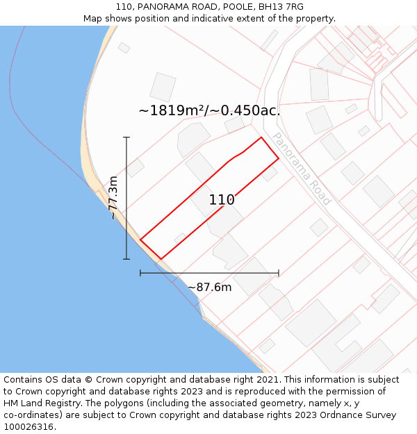 110, PANORAMA ROAD, POOLE, BH13 7RG: Plot and title map