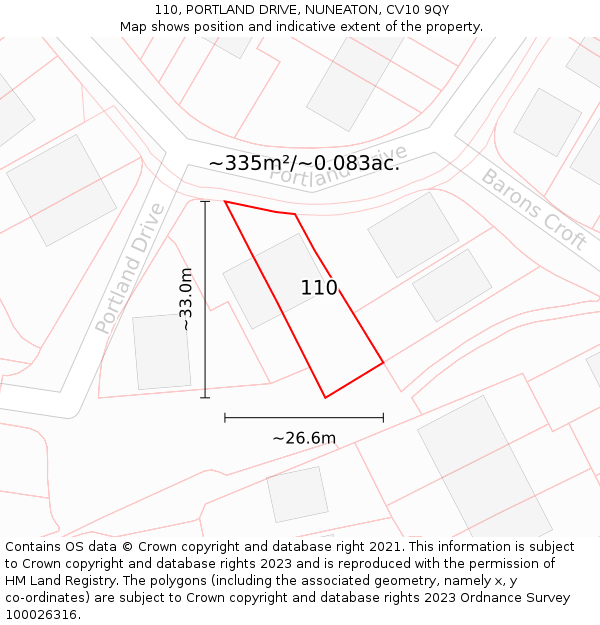 110, PORTLAND DRIVE, NUNEATON, CV10 9QY: Plot and title map