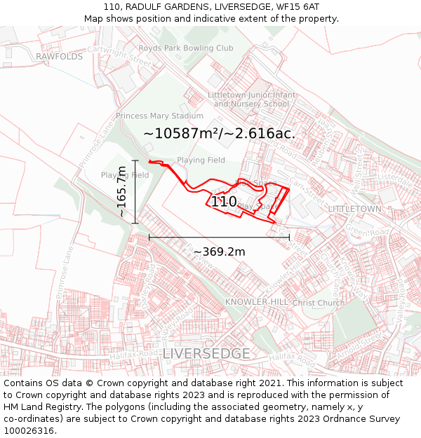 110, RADULF GARDENS, LIVERSEDGE, WF15 6AT: Plot and title map