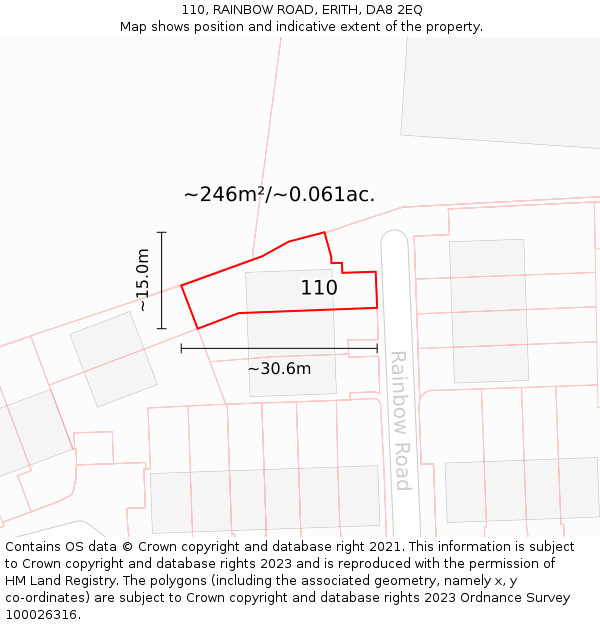 110, RAINBOW ROAD, ERITH, DA8 2EQ: Plot and title map