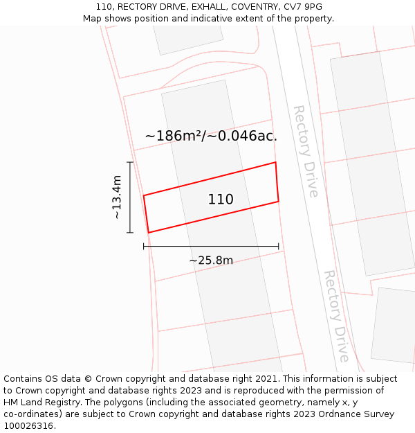 110, RECTORY DRIVE, EXHALL, COVENTRY, CV7 9PG: Plot and title map